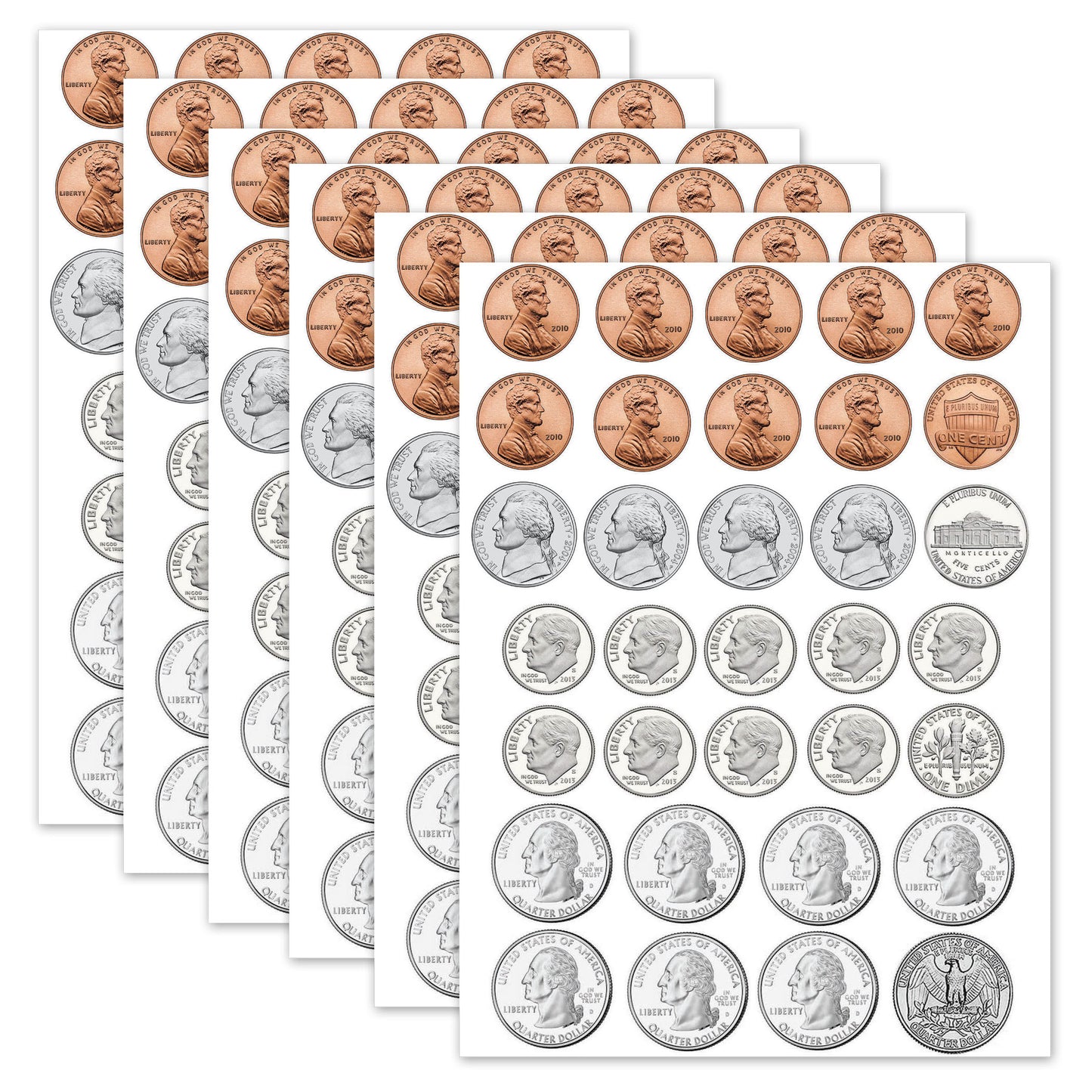 Math Die-Cut Magnets, U.S. Coins, 33 Per Pack, 6 Packs