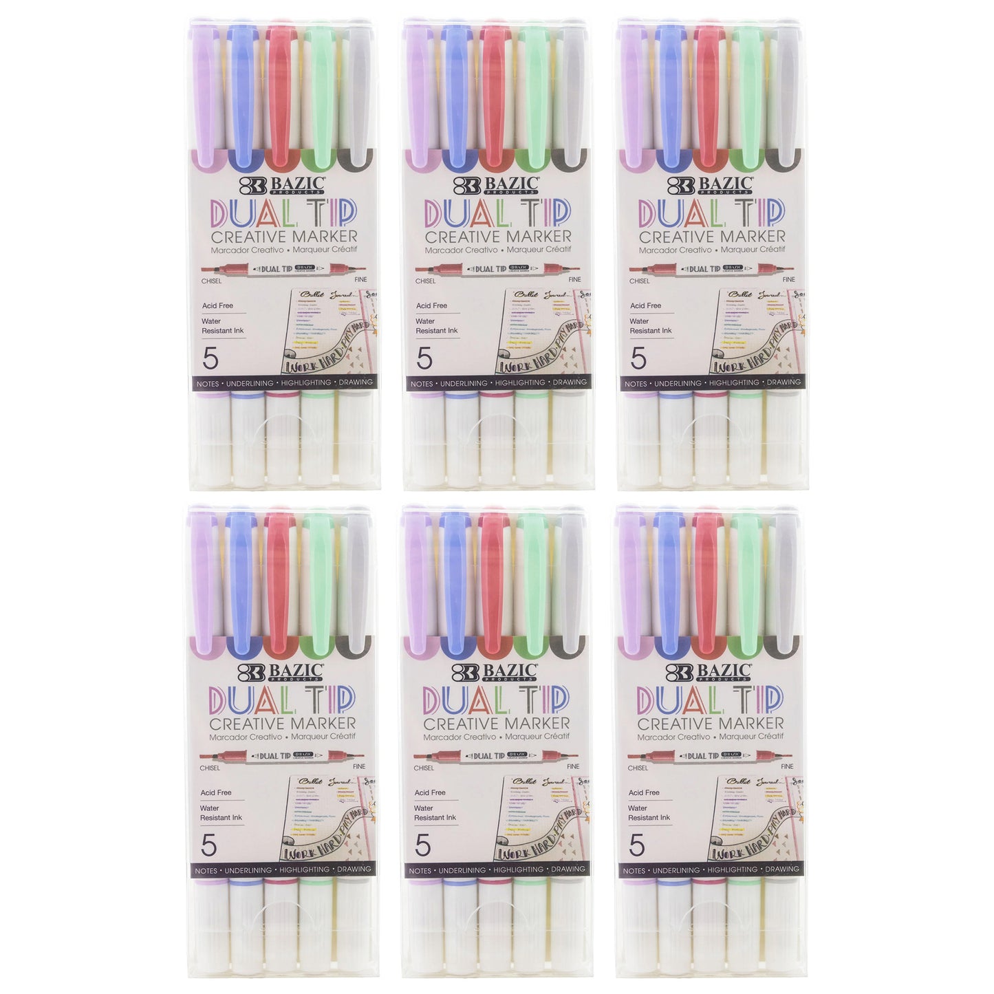 Dual-Tip Creative Markers, 5 Per Pack, 6 Packs