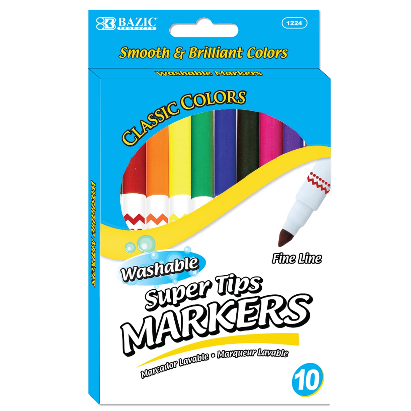 Washable Markers, Super Tip, 10 Per Pack, 12 Packs