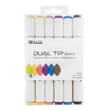 Dual Tip Sketch Markers, Pastel Colors, 6 Per Pack, 3 Packs