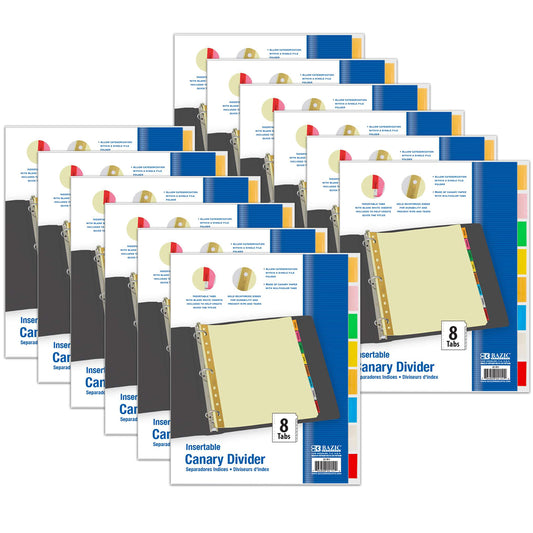 Canary Paper Dividers with Insertable Color Tabs, 8 Per Pack, 12 Packs