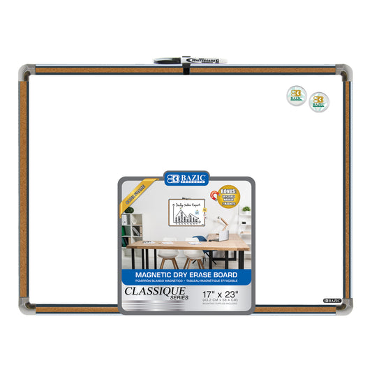 Cork Framed Magnetic Dry Erase Board with Marker & 2 Magnets, 17" x 23"