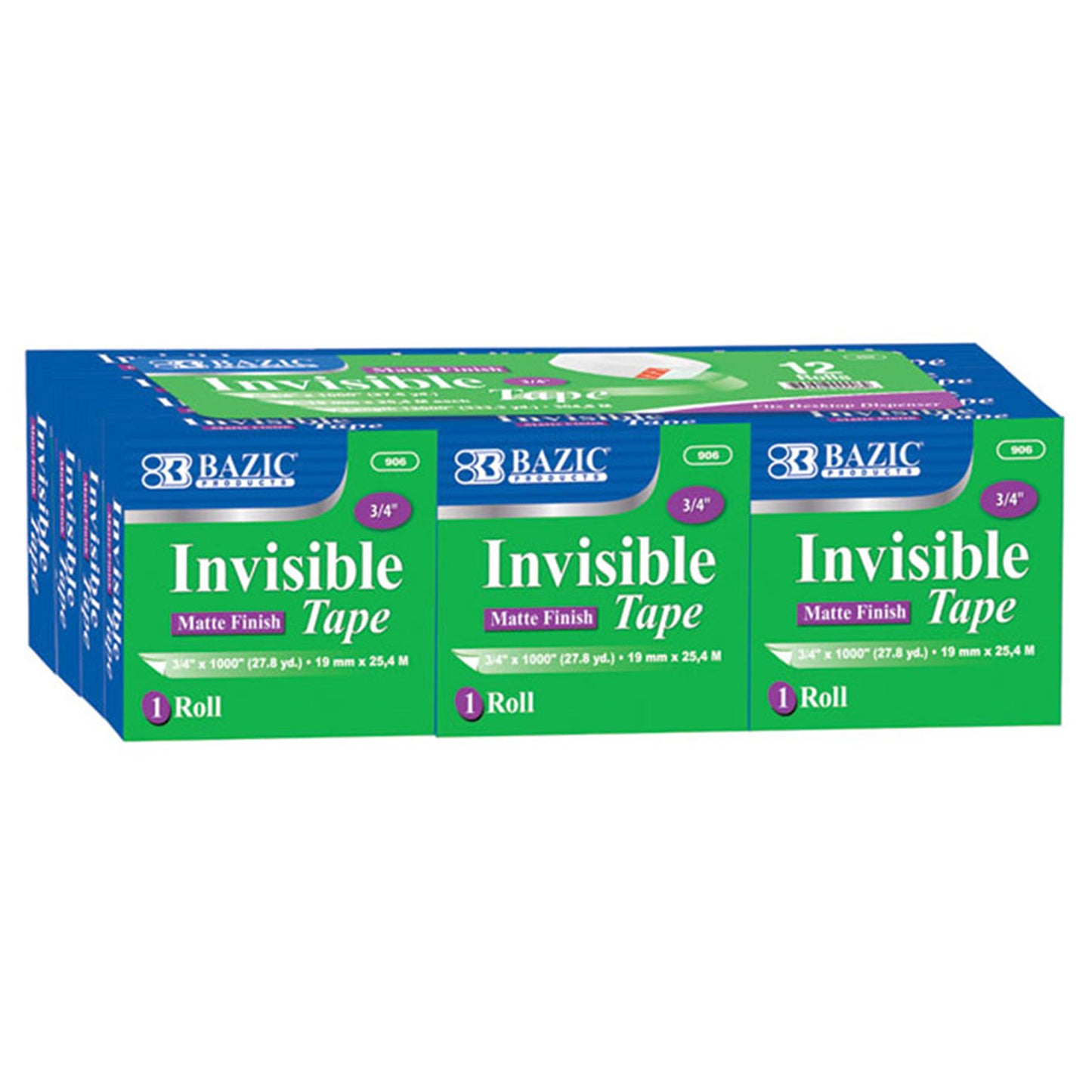 Tape Refill, Invisible Tape, 3/4" x 1000", 12 Rolls