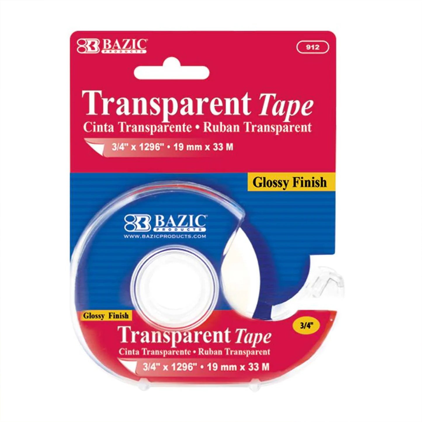 Transparent Tape with Dispenser, 3/4" x 1296", Pack of 12