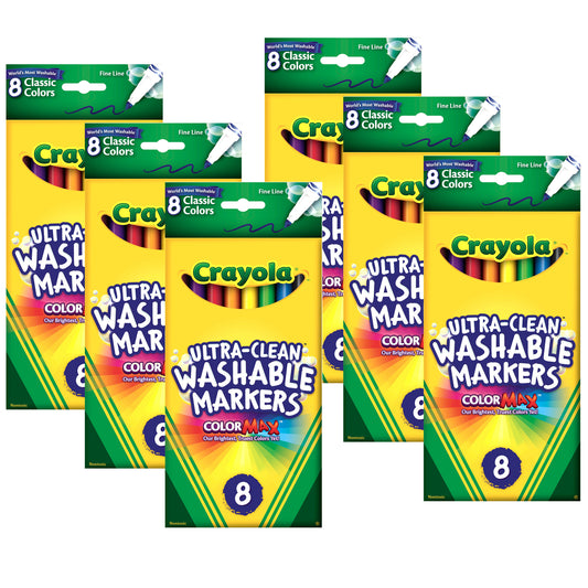 Washable Formula Markers, Fine Tip, Classic Colors, 8 Per Box, 6 Boxes