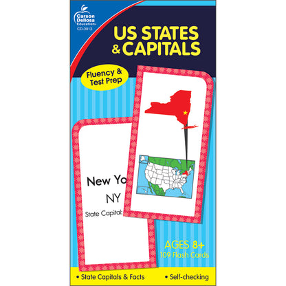 U.S. States & Capitals Flash Cards, Grade 3-5, Pack of 3