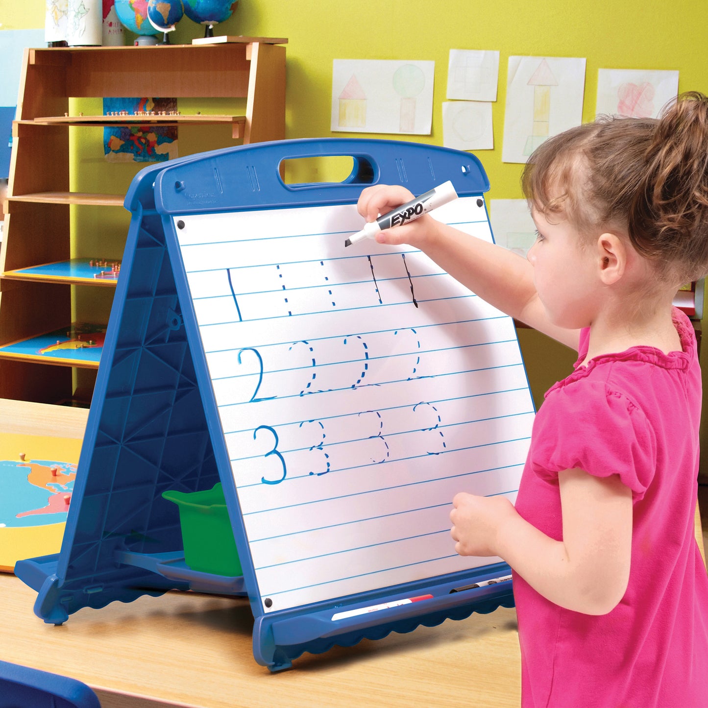 Tabletop Easel with Dry Erase Boards, Pocket Chart, and Storage Tubs