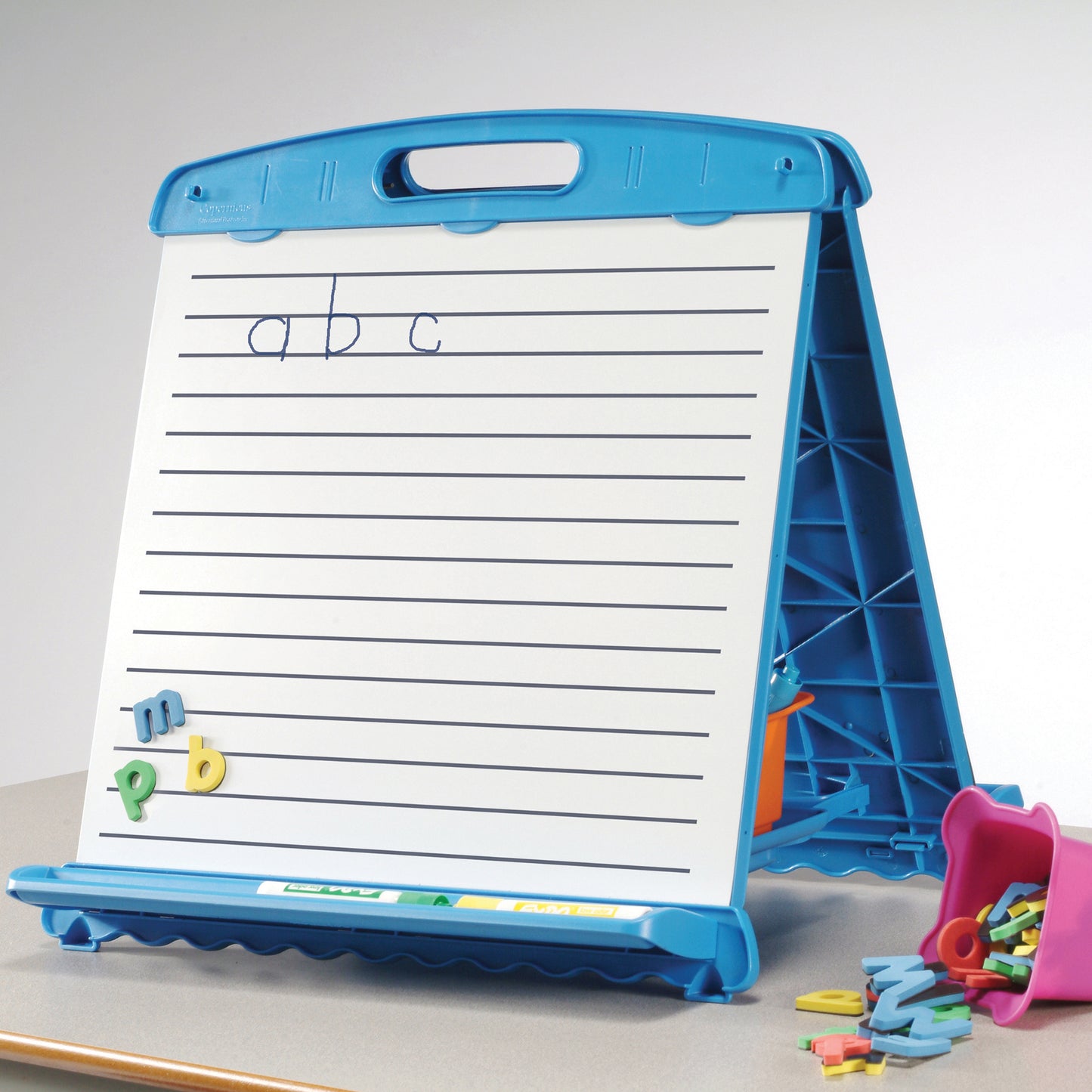 Tabletop Easel with Dry Erase Boards, Pocket Chart, and Storage Tubs