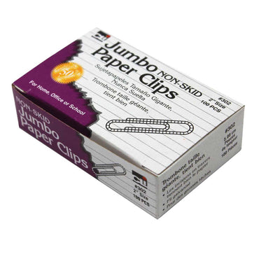 Paper Clips, Non-Skid, Jumbo, Silver, 100 Per Box, 20 Boxes