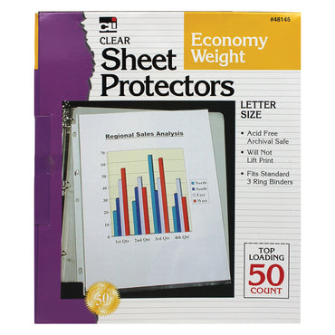 Sheet Protectors, Economy Weight, Letter Size, Clear, 50 Per Box, 5 Boxes