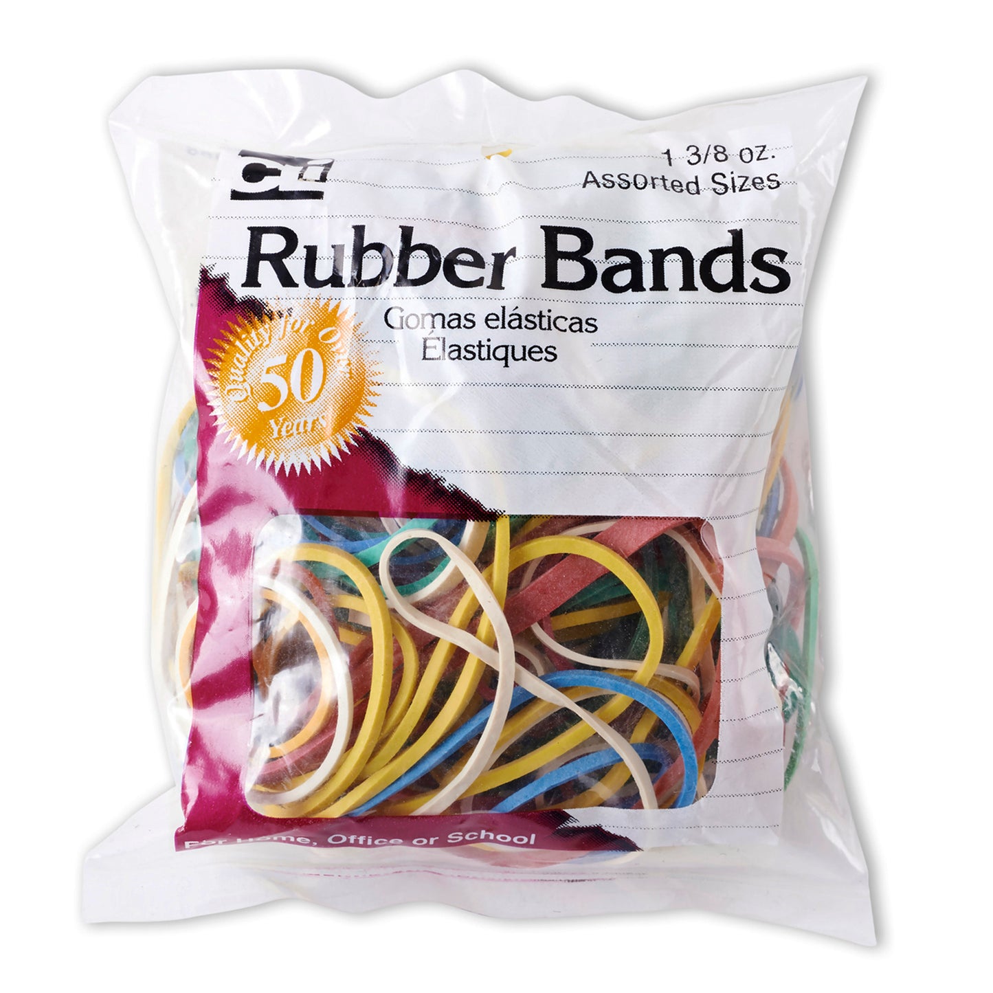 Rubber Bands, Assorted Colors, 1-3/8oz Bag, 12 Bags