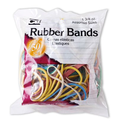 Rubber Bands, Assorted Colors, 1-3/8oz Bag, 12 Bags