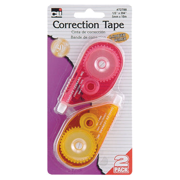 Correction Tape, Assorted Color Cases, 1/5" x 394", 2 Per Pack, 6 Packs