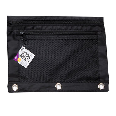 Pencil Pouch, 2 Pocket with Mesh Front, Black, Pack of 6