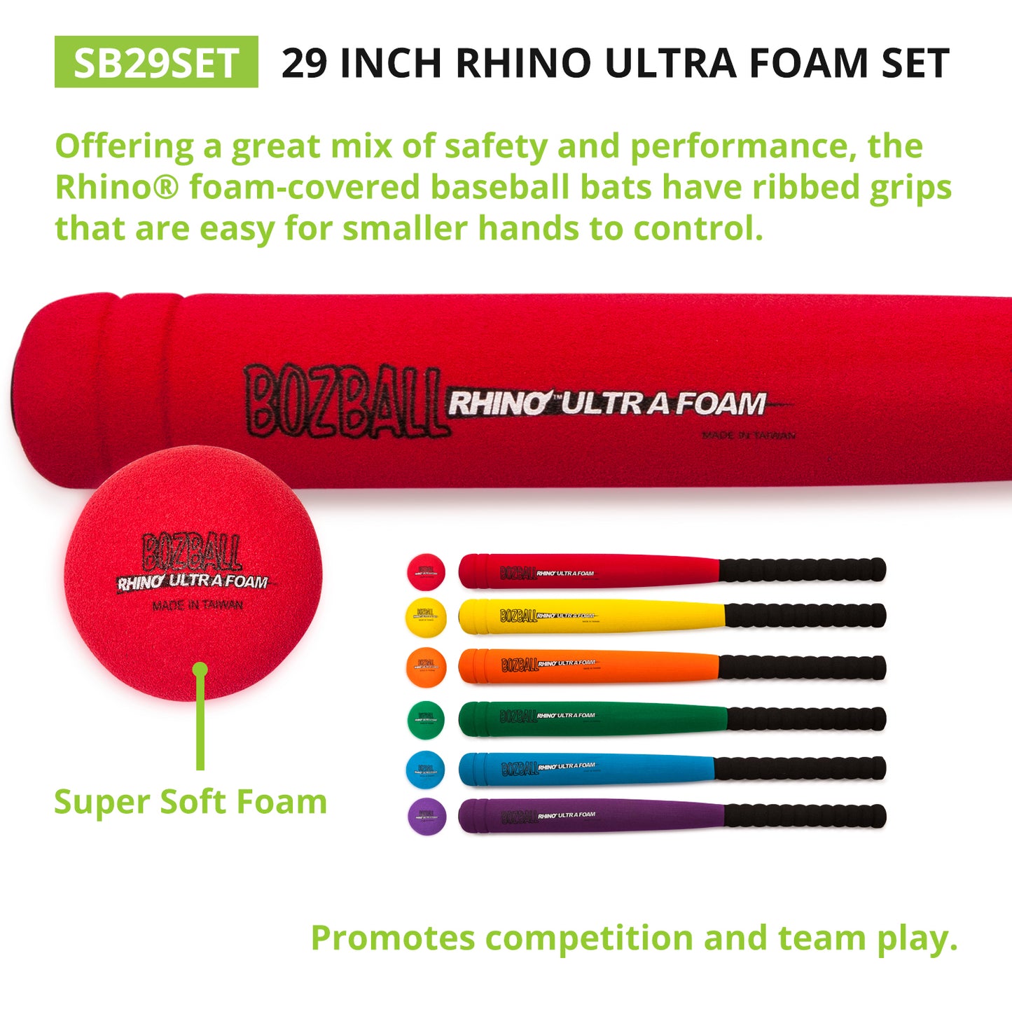 Rhino® Ultra Foam 29-Inch Bat & Ball Set, Set of 6