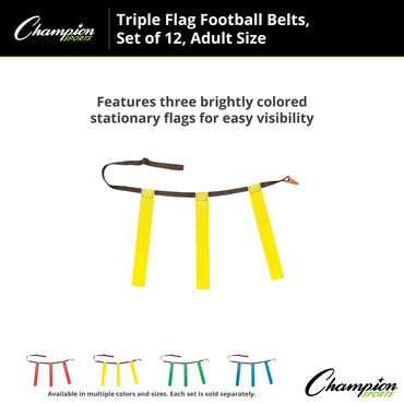 Triple Flag Football Set, Adult Size, Yellow, 32"-39", 12 per pack