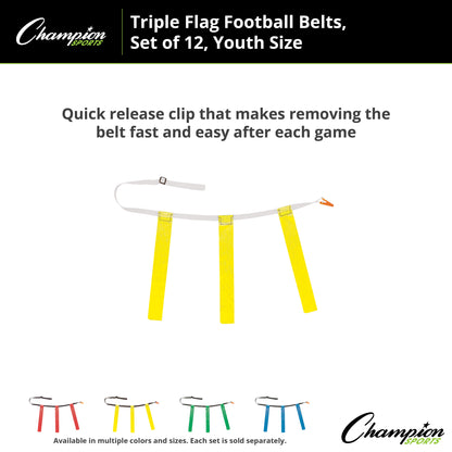 Triple Flag Football Set, Youth, Yellow, 25"-31", 12 per pack