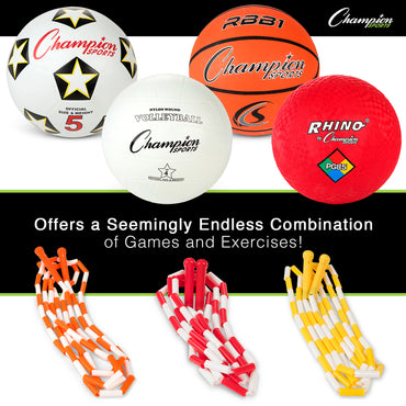 Physical Education Kit with 7 Balls & 14 Jump Ropes, Assorted Colors