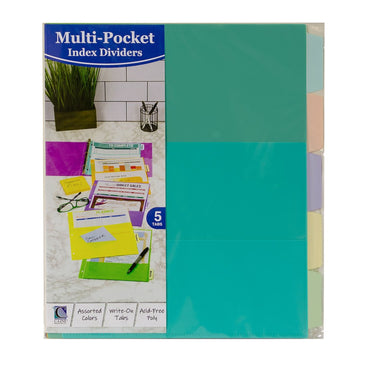 5-Tab Index Dividers with Multi-Pockets, Bright Color Assortment, 8-1/2 x 11, 3 Sets