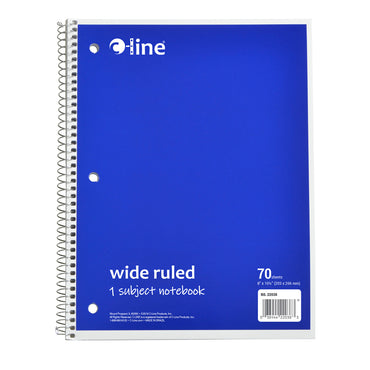 1-Subject Notebook, 70 Page, Wide Ruled, Blue, Pack of 12