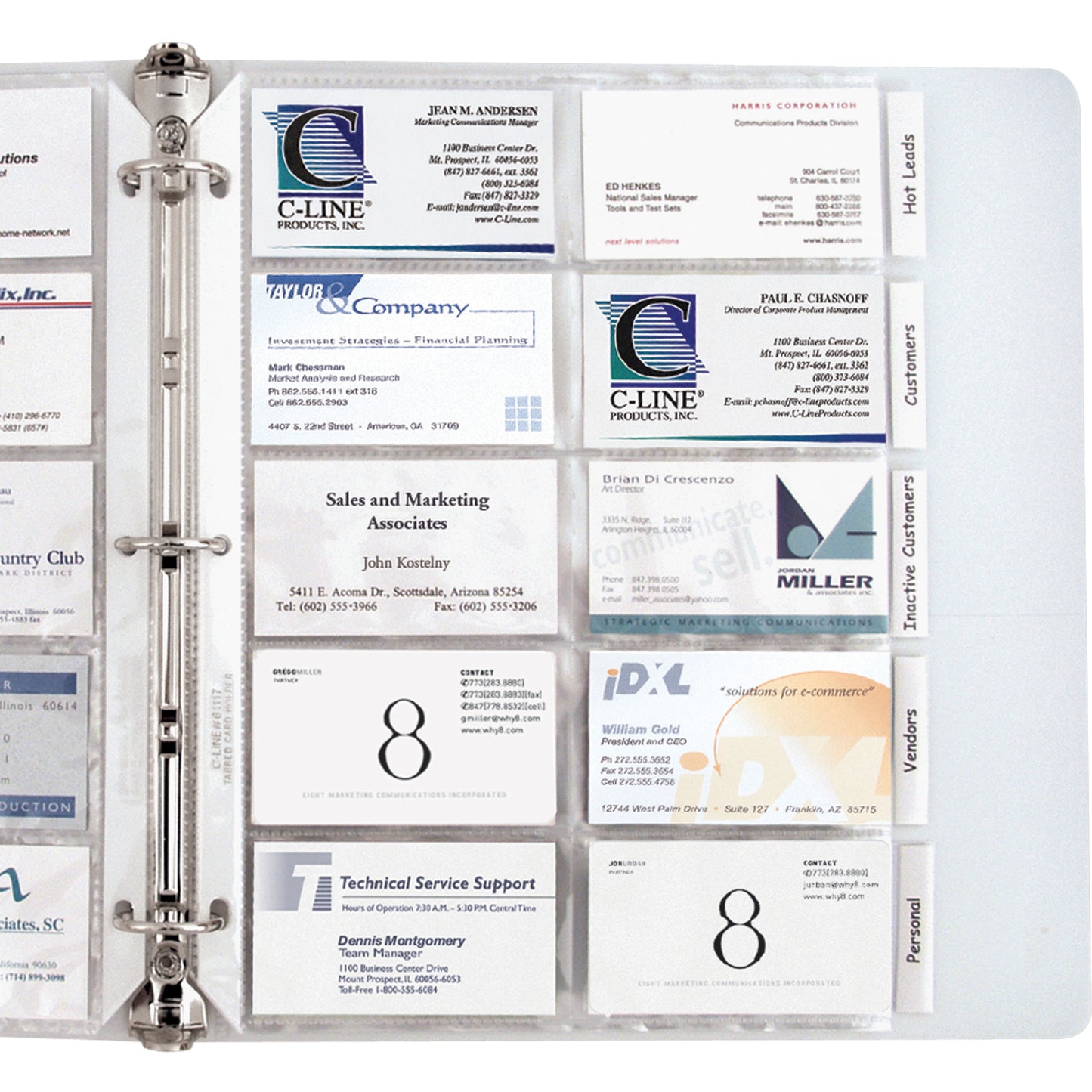 Business Card Holder, Poly with Tabs, Holds 20 Cards/Page, 11" x 8-1/2", 5 Per Pack, 5 Packs