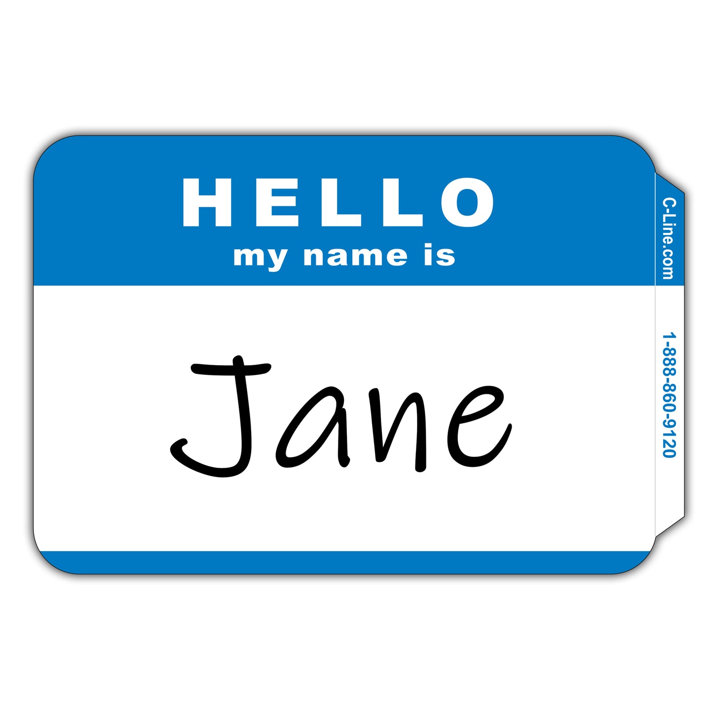 Pressure Sensitive Badges, Hello my name is, Blue, 3-1/2" x 2-1/4", 100 Per Pack, 5 Packs