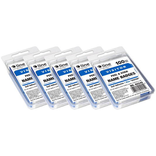 Pressure Sensitive Badges, Visitor, Blue, 3-1/2" x 2-1/4", 100 Per Pack, 5 Packs