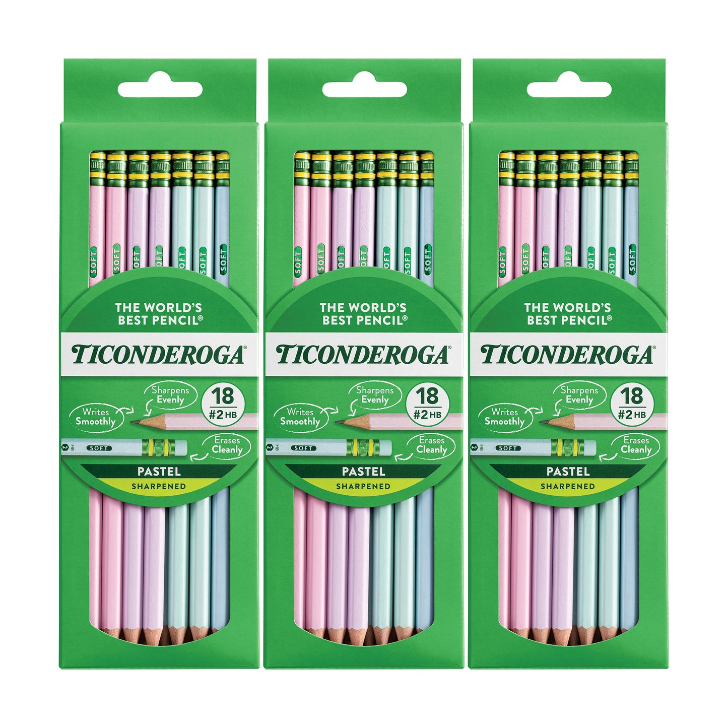 Wooden Pencil Pastel, Sharpened, 18 Per Pack, 3 Packs