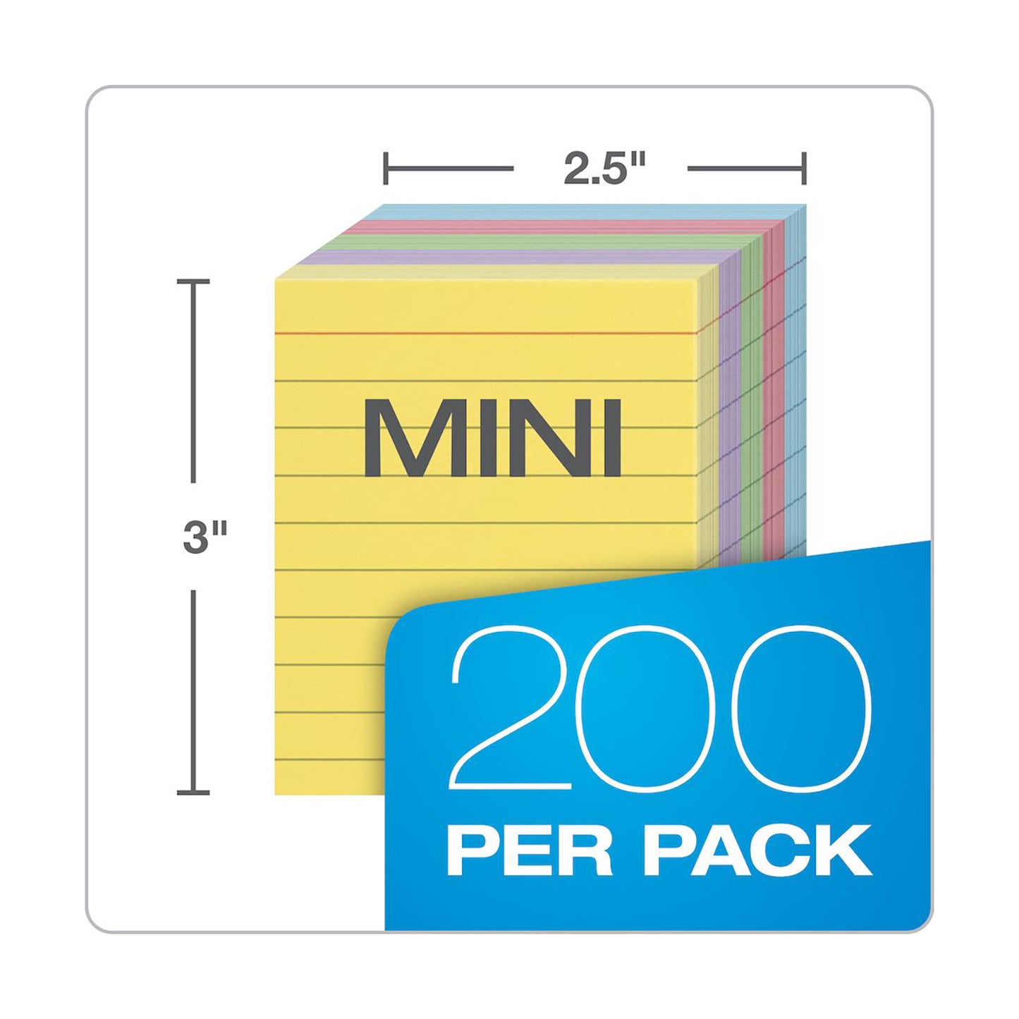 Mini Index Cards, 3" x 2.5", Ruled, Assorted Colors, 200 Per Pack, 6 Packs