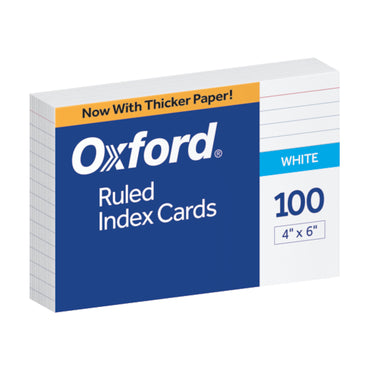 Ruled Index Cards, 4" x 6", White, 100 Per Pack, 10 Packs