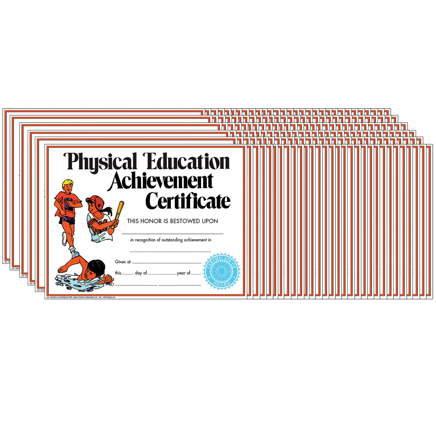 Physical Education Achievement Certificate, 8.5" x 11", 30 Per Pack, 6 Packs