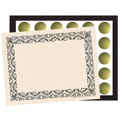 Art Deco Set - Black Border Paper, Plain Folders, Gold Seals