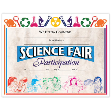 Science Fair Participation Award, 8.5" x 11", 30 Per Pack, 3 Packs