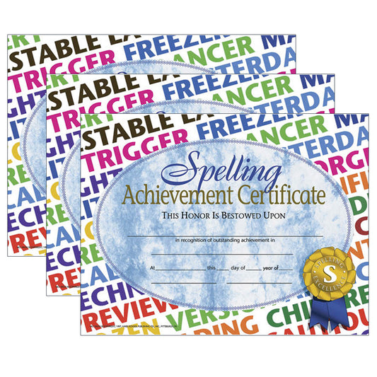 Spelling Achievement Certificate, 30 Per Pack, 3 Packs