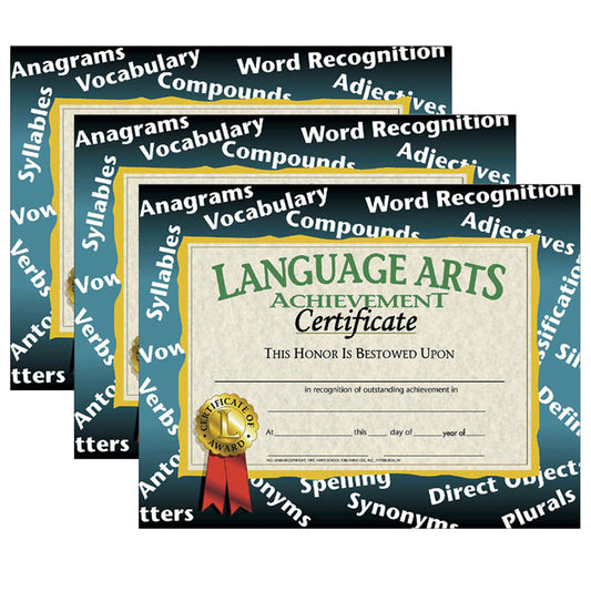 Language Arts Achievement Certificate, 30 Per Pack, 3 Packs