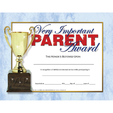 Very Important Parent Award, 8.5" x 11", 30 Per Pack, 3 Packs