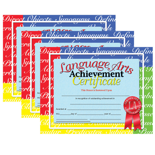 Language Arts Achievement Certificate, 30 Per Pack, 3 Packs