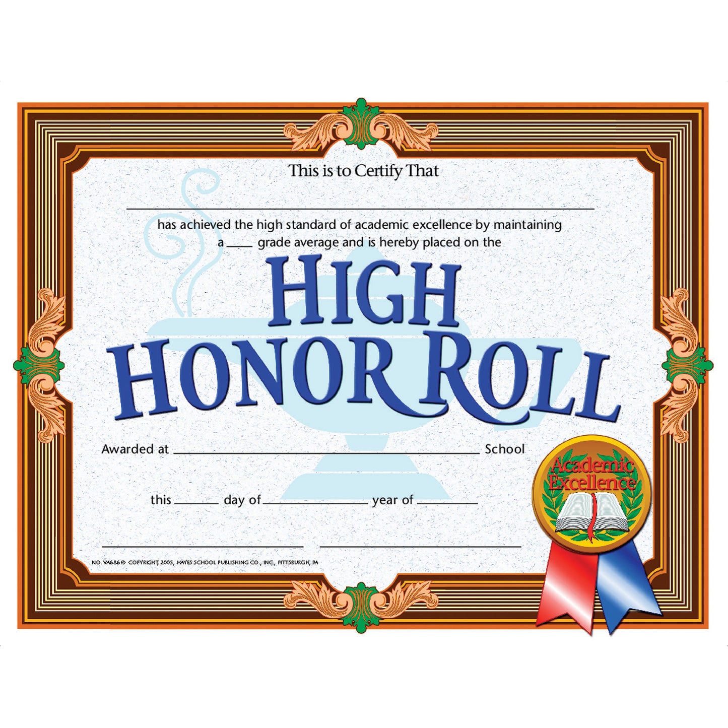 High Honor Roll Certificate, 8.5" x 11", 30 Per Pack, 3 Packs