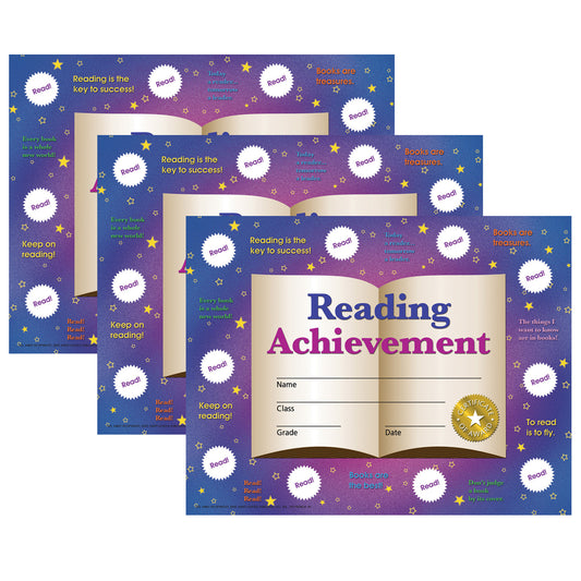 Reading Achievement Certificates and Reward Seals, 8.5" x 11", 30 Certificates Per Pack, 3 Packs