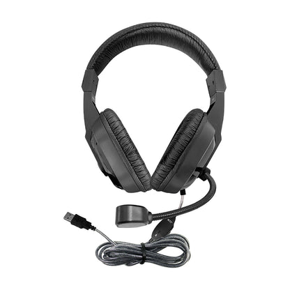 WorkSmart Plus Deluxe Headset - USB with Boom gooseneck microphone, padded headband Leatherette ear cushions