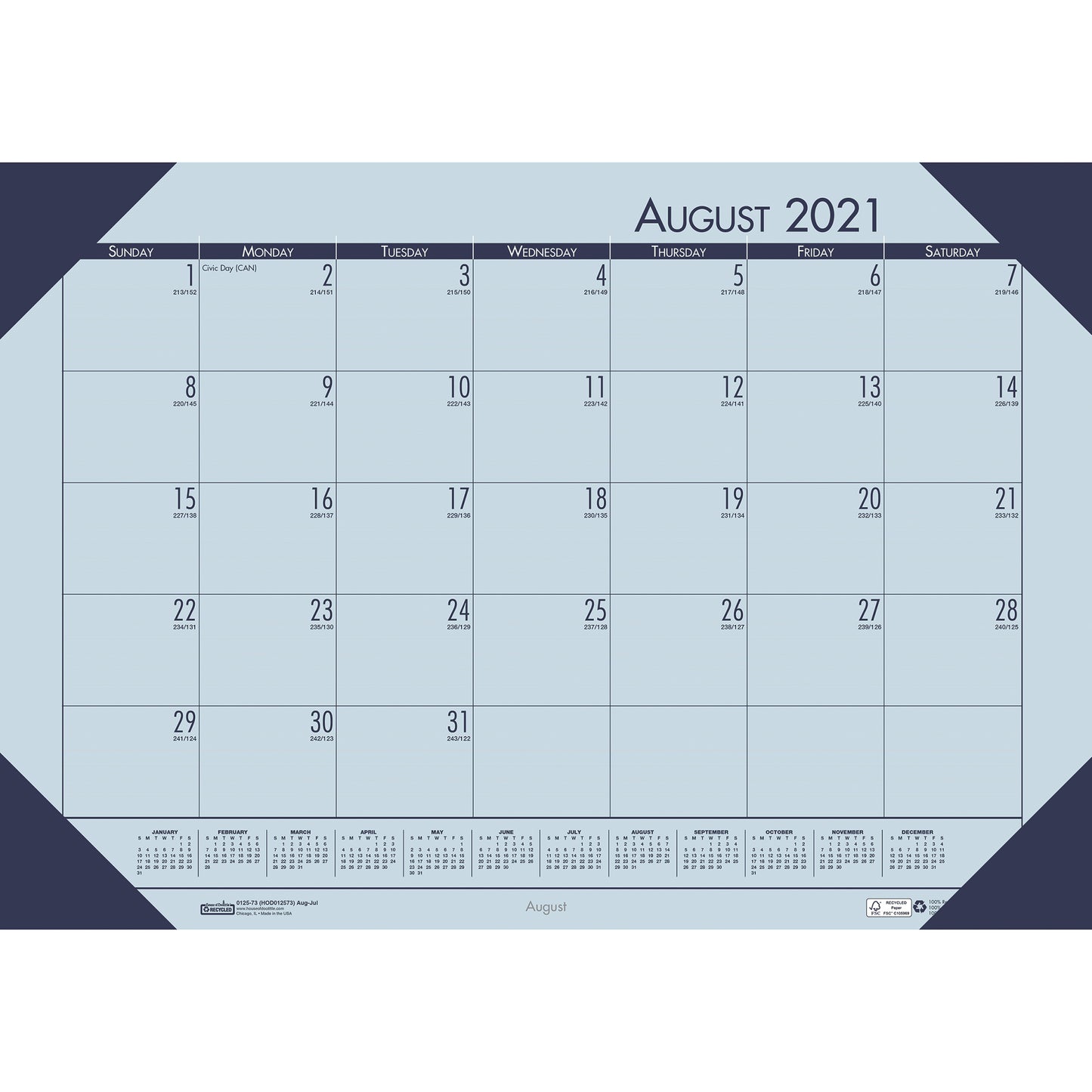 Academic Ecotones Calendar Desk Pad, Orchid Paper/Cordovan Holder, Pack of 2