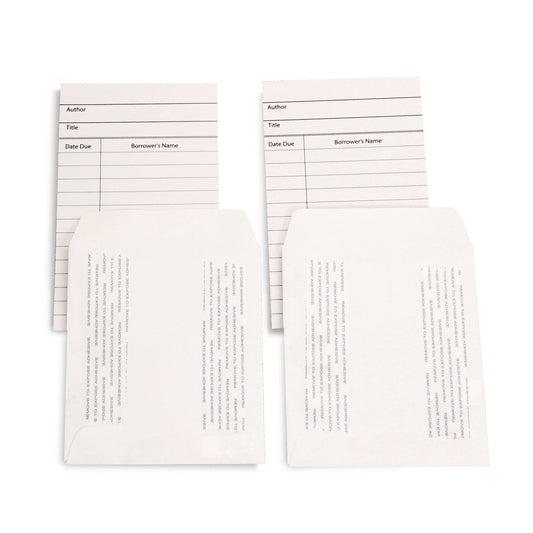 Library Cards & Self-Adhesive Pockets Combo, White, 150 Each/300 Pieces