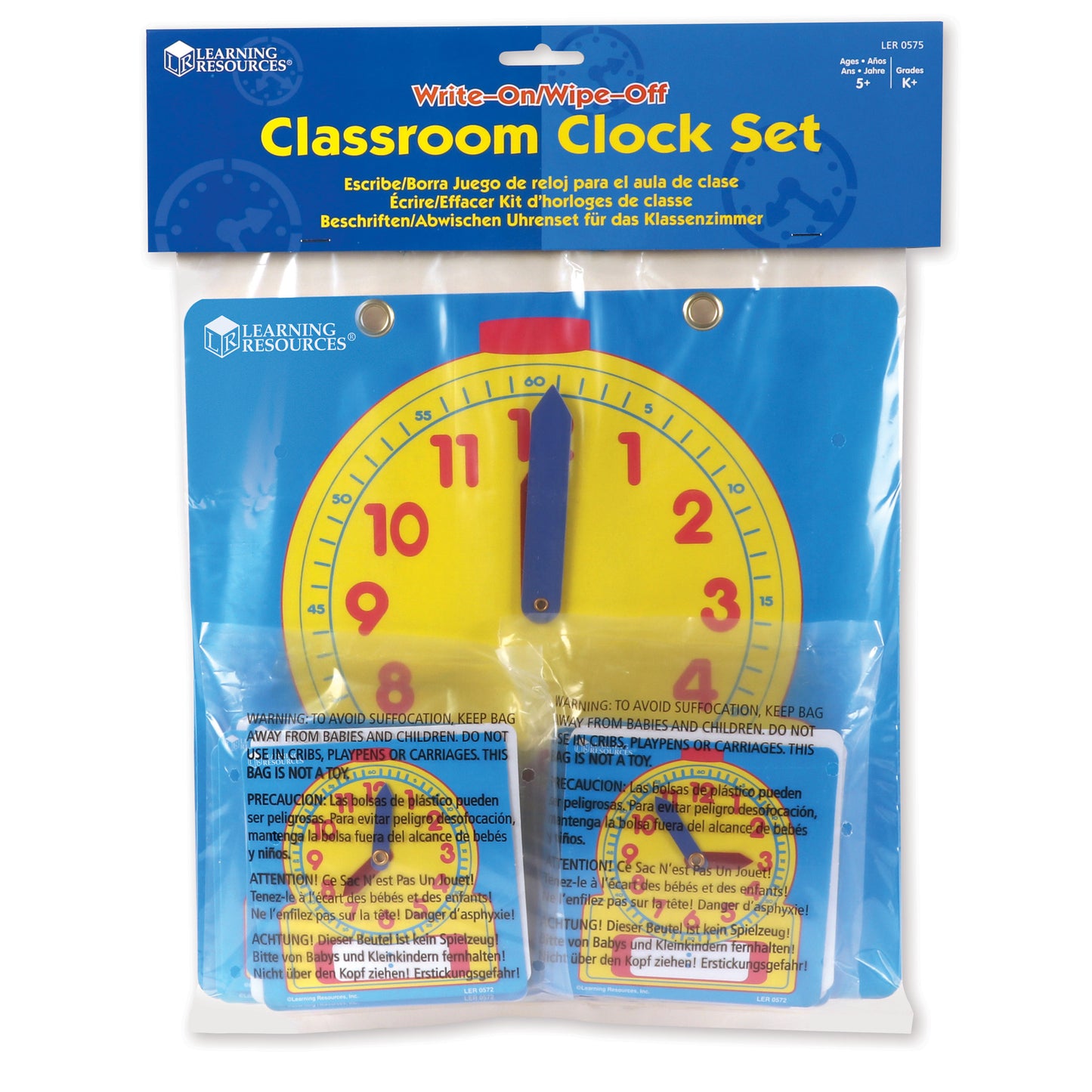 Write & Wipe Clocks Classroom Set, 1 Demonstration Clock, 24 Student Clocks