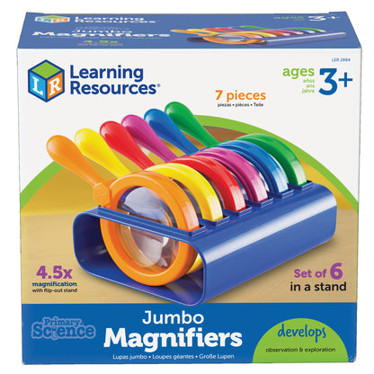 Primary Science Jumbo Magnifiers, Set of 6 with Stand