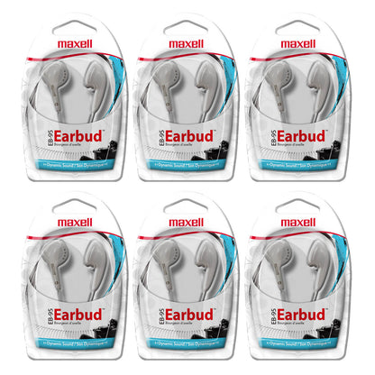 Budget Stereo Earbuds, White, Pack of 6