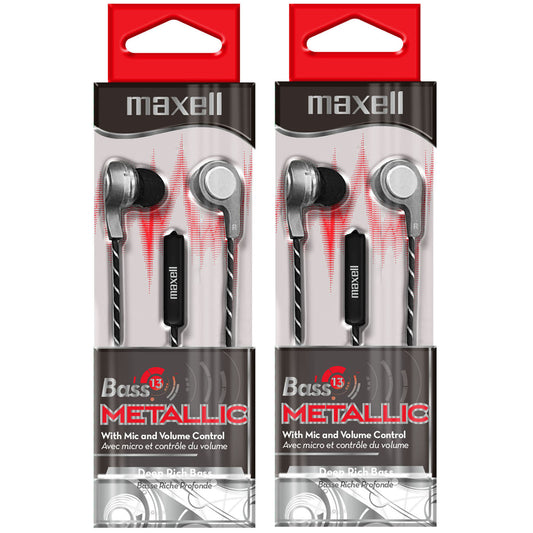 Bass13™ Metallic Earbuds with Mic & Volume Control, Pack of 2