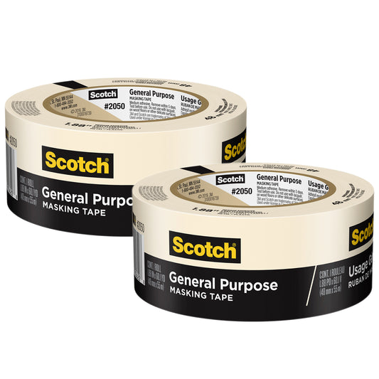 General Purpose Masking Tape, 1.88 in x 60.1 yd (48mm x 55m), 2 Rolls