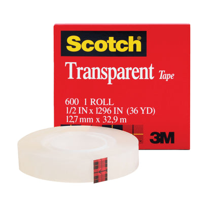 Transparent Tape Roll, 1/2" x 1296", Pack of 6