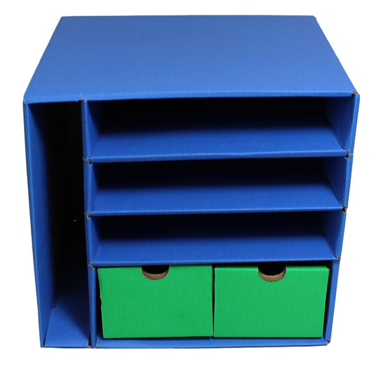 Management Center, 4 Slots, Blue & 2 Drawers, Green, 12-3/8"H x 13-1/2"W x 12-3/8"D