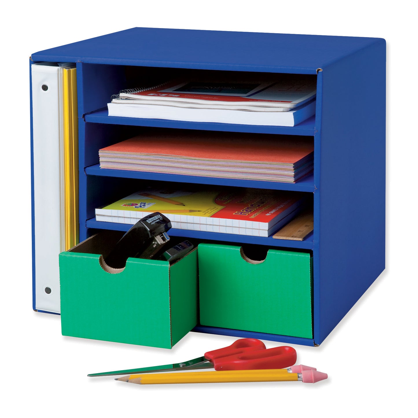 Management Center, 4 Slots, Blue & 2 Drawers, Green, 12-3/8"H x 13-1/2"W x 12-3/8"D